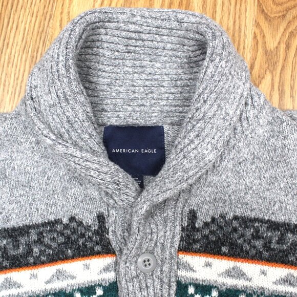 AMERICAN EAGLE SHAWL COLLAR SWEATER COTTON/ACRYLIC/NYLON KNIT Sz MEDIUM, M - Picture 2 of 5